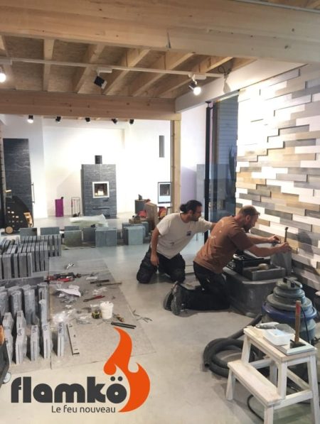 Montage d'un poêle de masse en stéatite